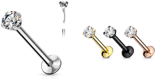 Threadless Surgical Steel Pushpin Prong CZ Labret Combo