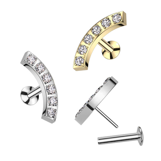 Surgical Steel Threadless 6 CNC CZ Curved Top Labret Combo