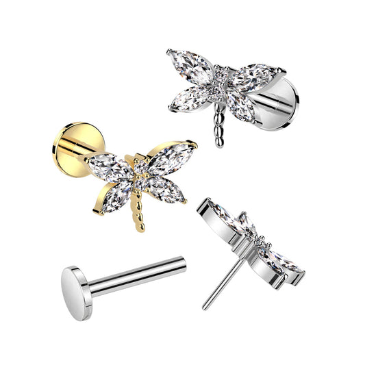 Surgical Steel Threadless CZ Dragonfly Top Labret Combo