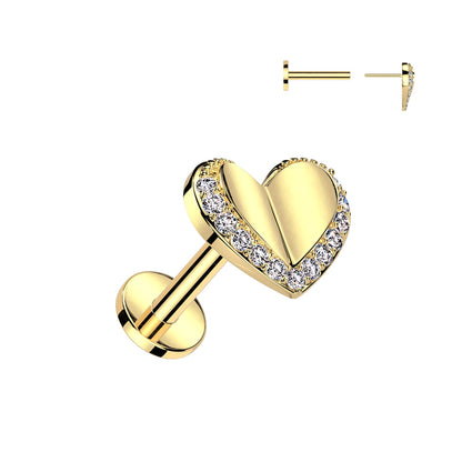 Surgical Steel Threadless Heart with CZ Edge Top Labret Combo