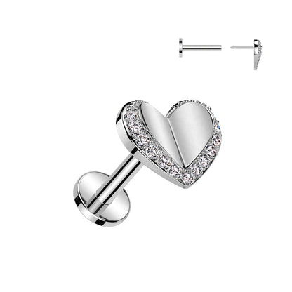 Surgical Steel Threadless Heart with CZ Edge Top Labret Combo