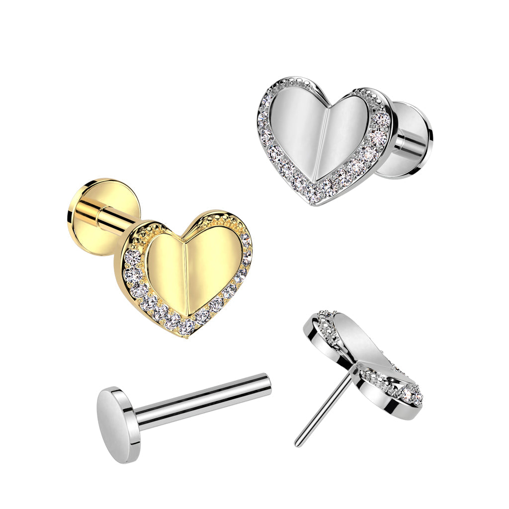 Surgical Steel Threadless Heart with CZ Edge Top Labret Combo