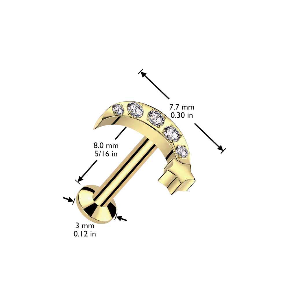 Surgical Steel Threadless CNC CZ Moon with Star Top Labret Combo