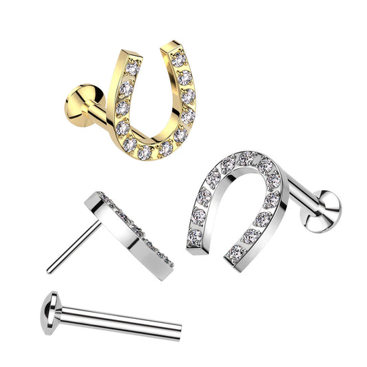 Surgical Steel Threadless CNC CZ Horseshoe Top Labret Combo