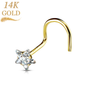 14K Solid Gold Star Prong Set CZ Corkscrew Nostril Ring