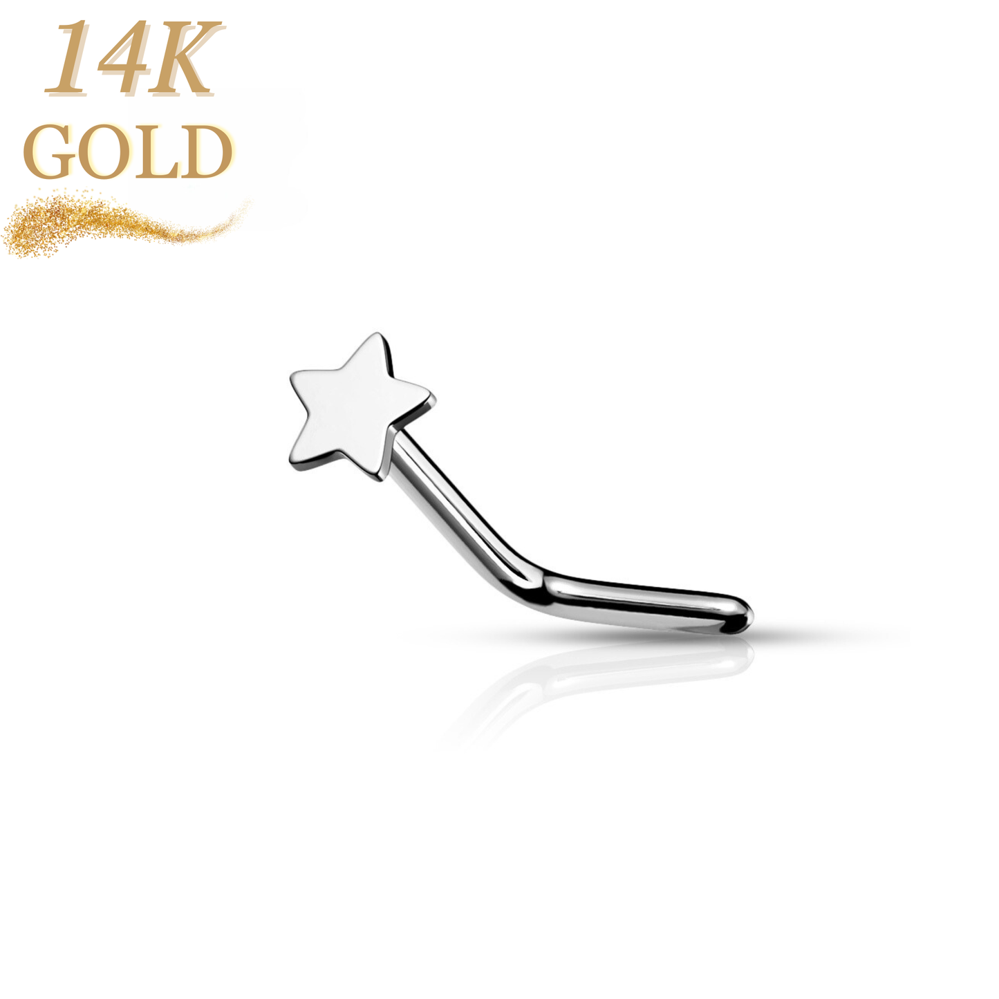 14K Gold Star Top L Bend Nostril Stud Rings