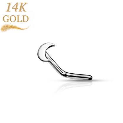 14K Gold Crescent Moon Top L Bend Nostril Stud Rings