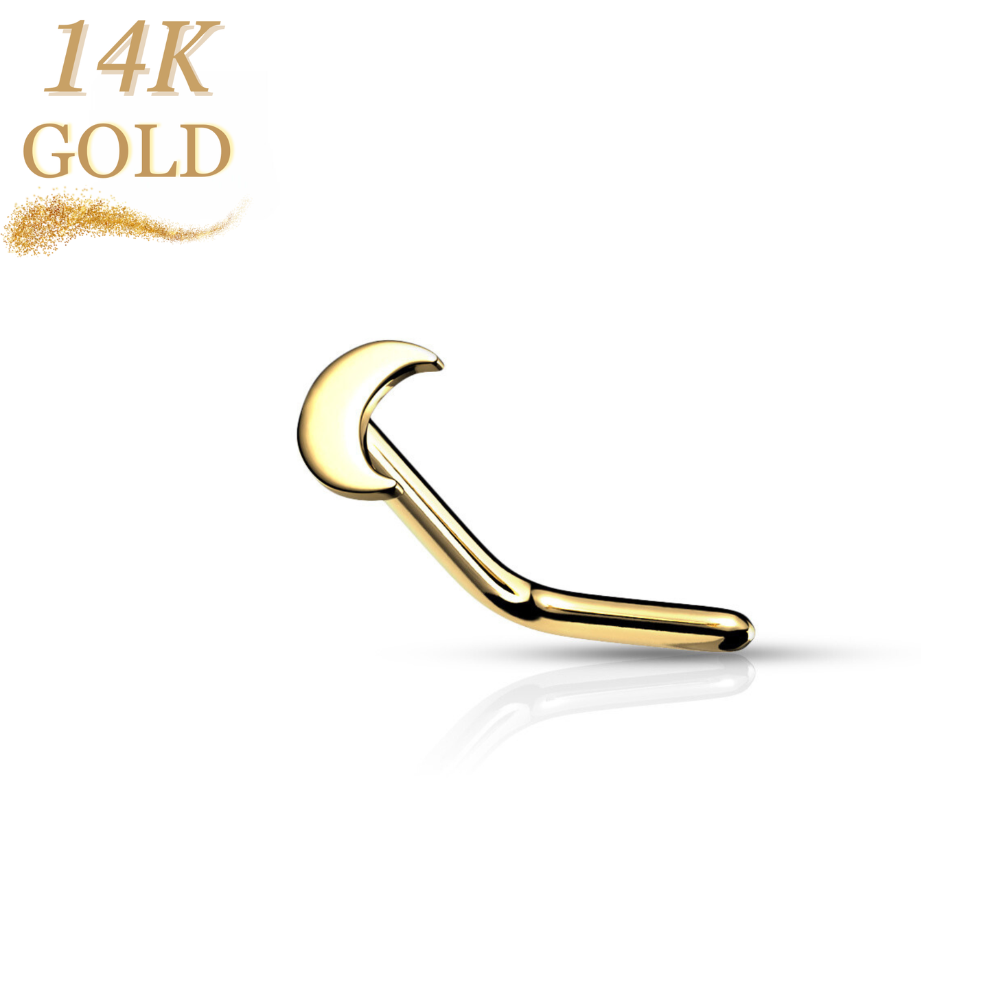 14K Gold Crescent Moon Top L Bend Nostril Stud Rings