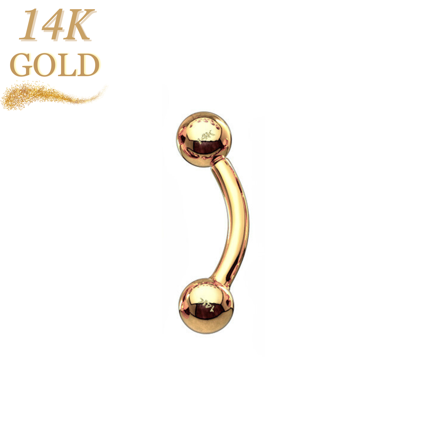 14K Solid Gold Curved Barbell External Thread