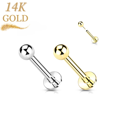 14K Solid Gold Threadless Labret Combo with Plain Ball Top