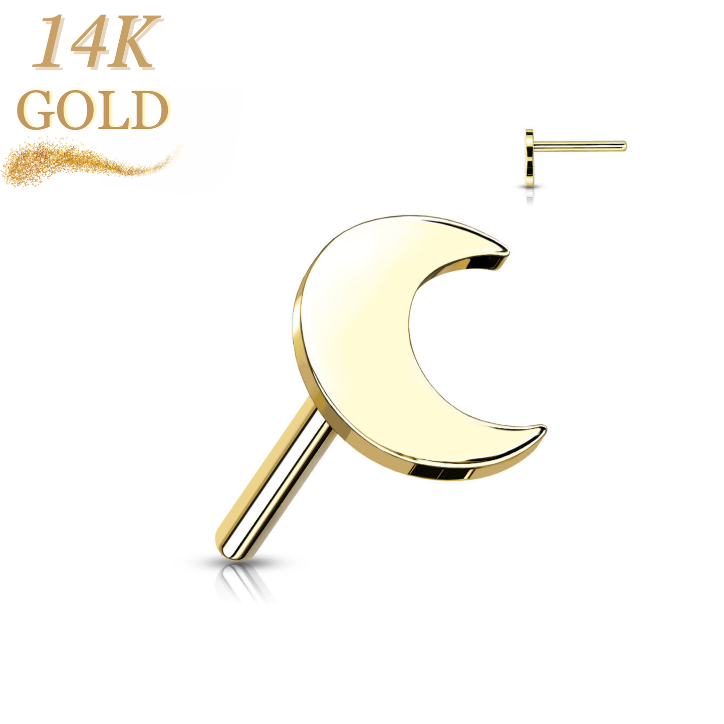 14K Solid Gold Threadless Push In Flat Crescent Moon - Top Only