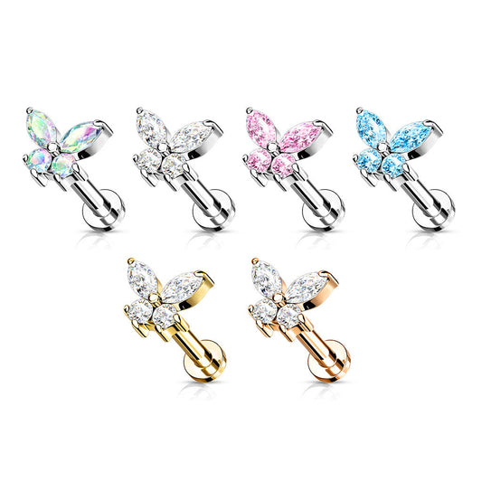 Surgical Steel CZ Simple Butterfly Internal Thread Labret