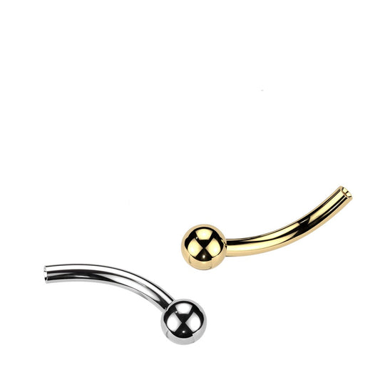 Titanium Threadless Curved Barbell with One Fixed Ball