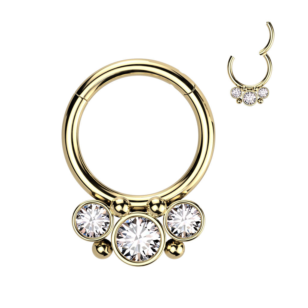 Surgical Steel Front Facing  Bezel CZ with Micro Balls Hinged Ring
