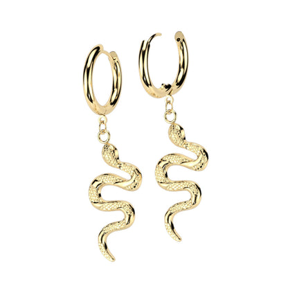 Surgical Steel Hoop Earrings with Snake Dangle