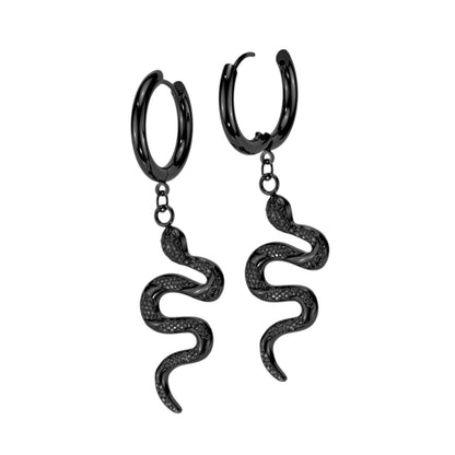 Surgical Steel Hoop Earrings with Snake Dangle