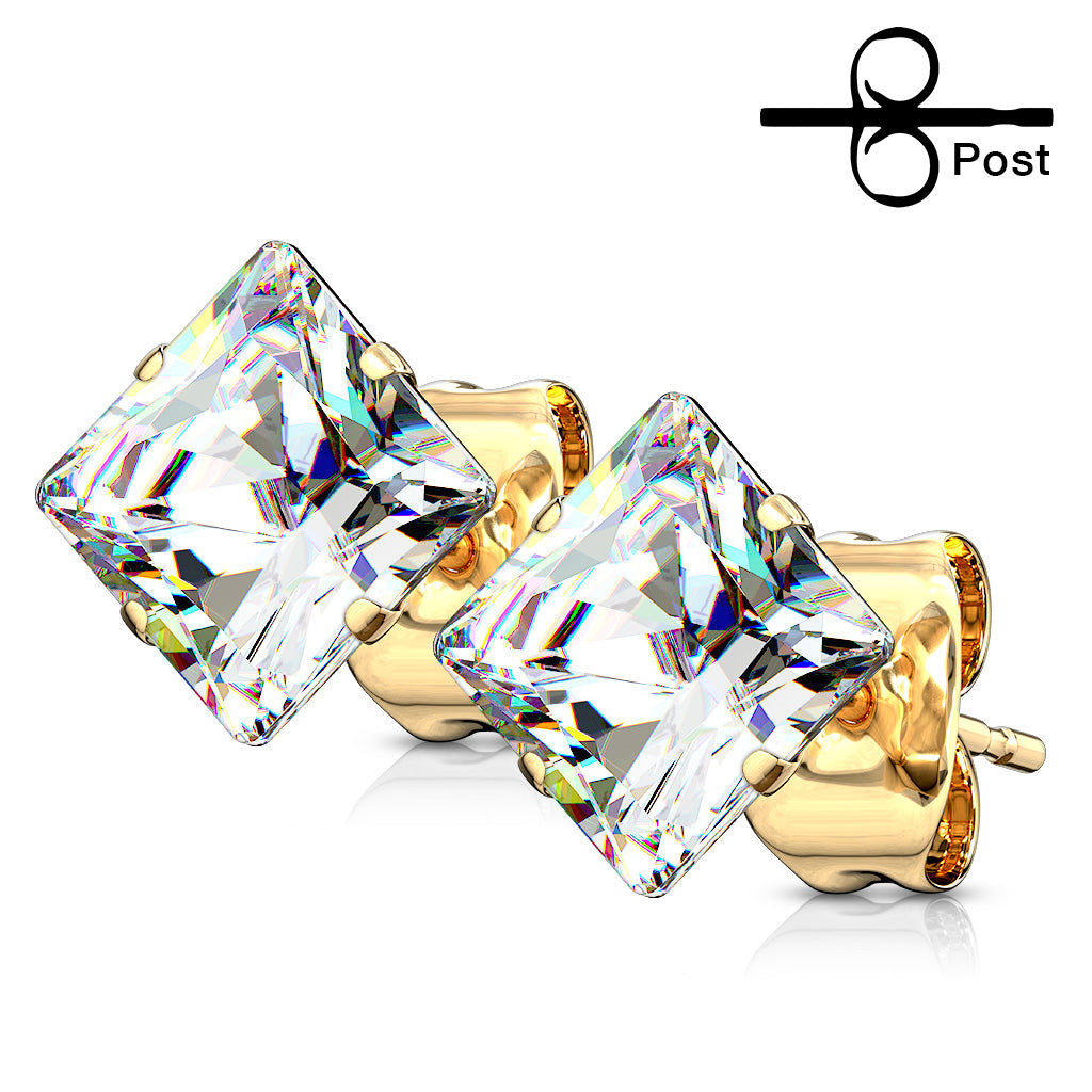 Surgical Steel Square CZ Prong 22G Earrings