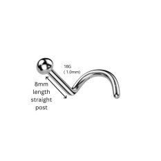 Surgical Steel Nostril Corkscrew with Dome in 8mm Piercing Length