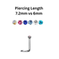 Titanium Nostril Piercing Length 7.2mm Corkscrew with Bezel Set Martini Gem