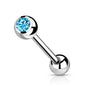 Tongue Titanium Barbell with One Bezel Gem and One Fixed Ball External Thread