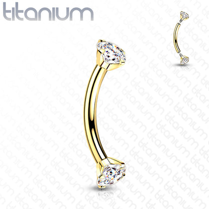 Titanium Curved Barbells with Prong Gem Ends Internal Threading