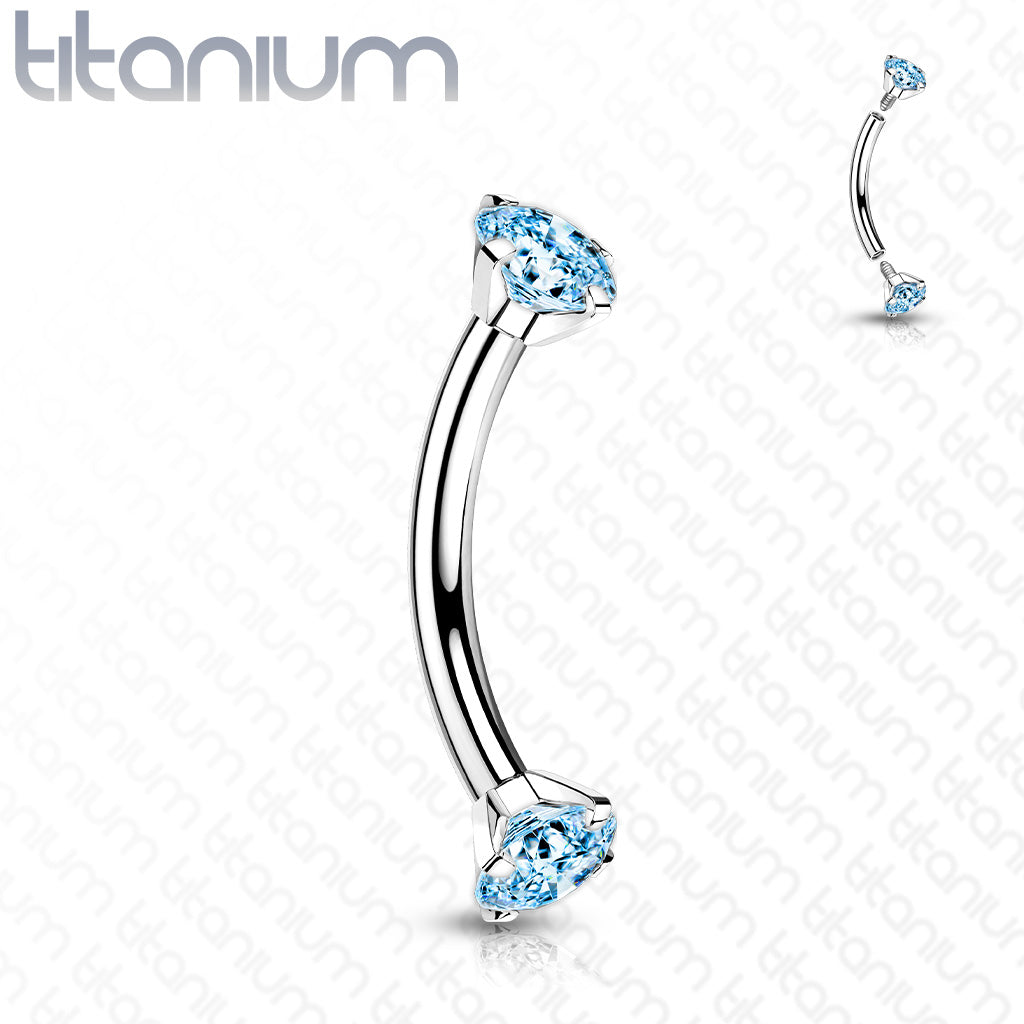 Titanium Curved Barbells with Prong Gem Ends Internal Threading