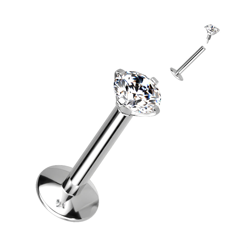 EASY FIT Titanium Internal Thread Prong CZ Labret with Extended Threading *Price Drop*