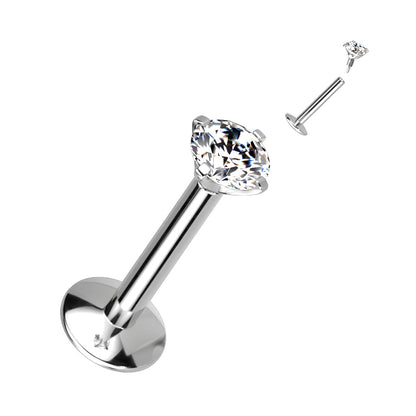 EASY FIT Titanium Internal Thread Prong CZ Labret with Extended Threading *Price Drop*