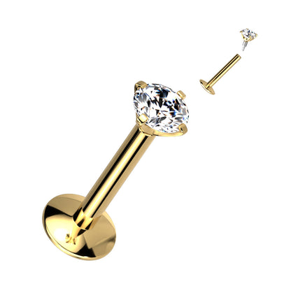 EASY FIT Titanium Internal Thread Prong CZ Labret with Extended Threading *Price Drop*