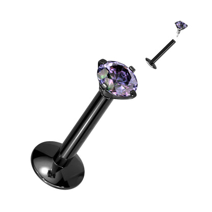 EASY FIT Titanium Internal Thread Prong CZ Labret with Extended Threading *Price Drop*