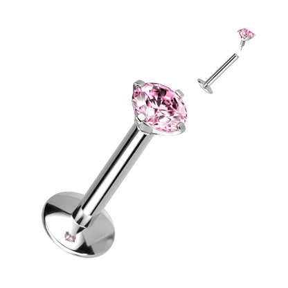 EASY FIT Titanium Internal Thread Prong CZ Labret with Extended Threading *Price Drop*