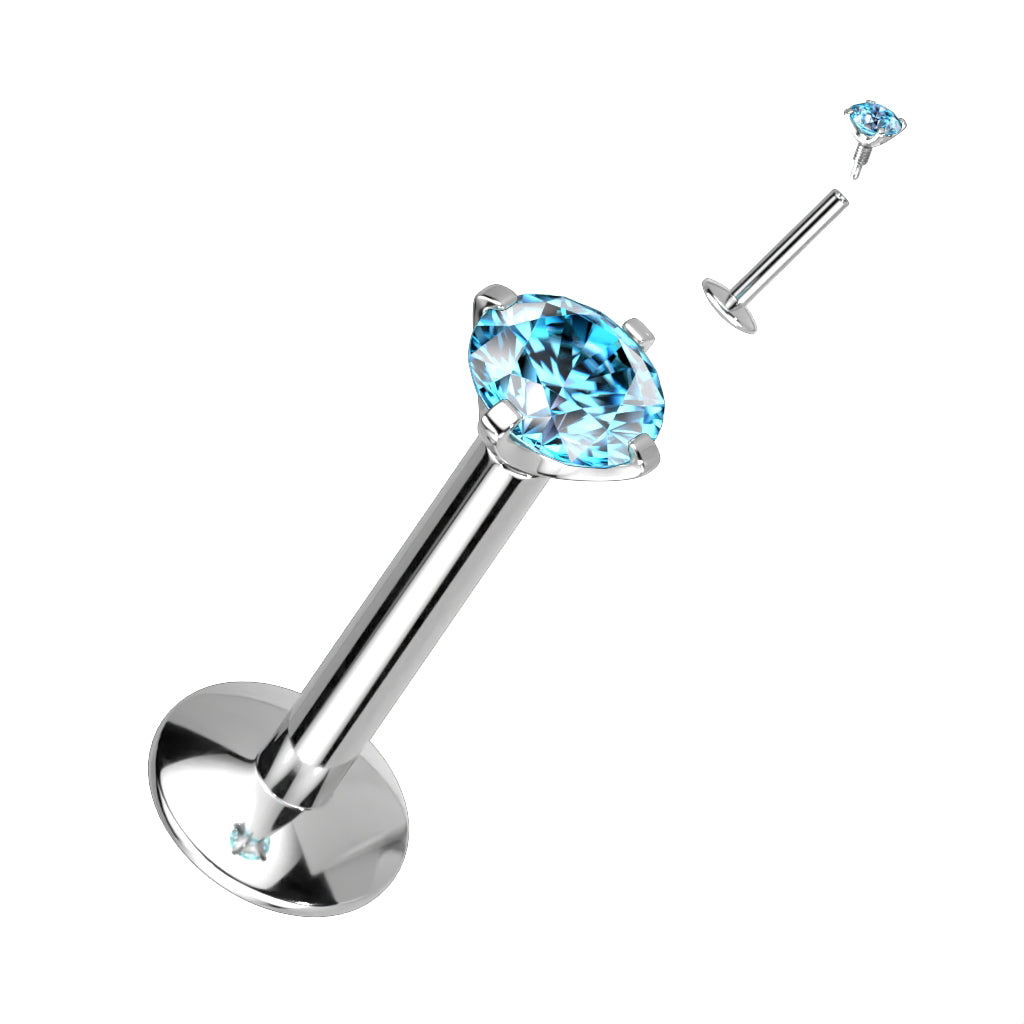 EASY FIT Titanium Internal Thread Prong CZ Labret with Extended Threading *Price Drop*