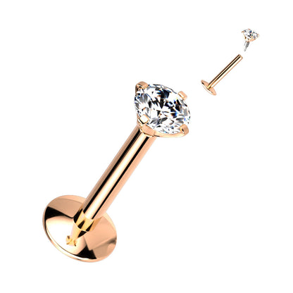 EASY FIT Titanium Internal Thread Prong CZ Labret with Extended Threading *Price Drop*