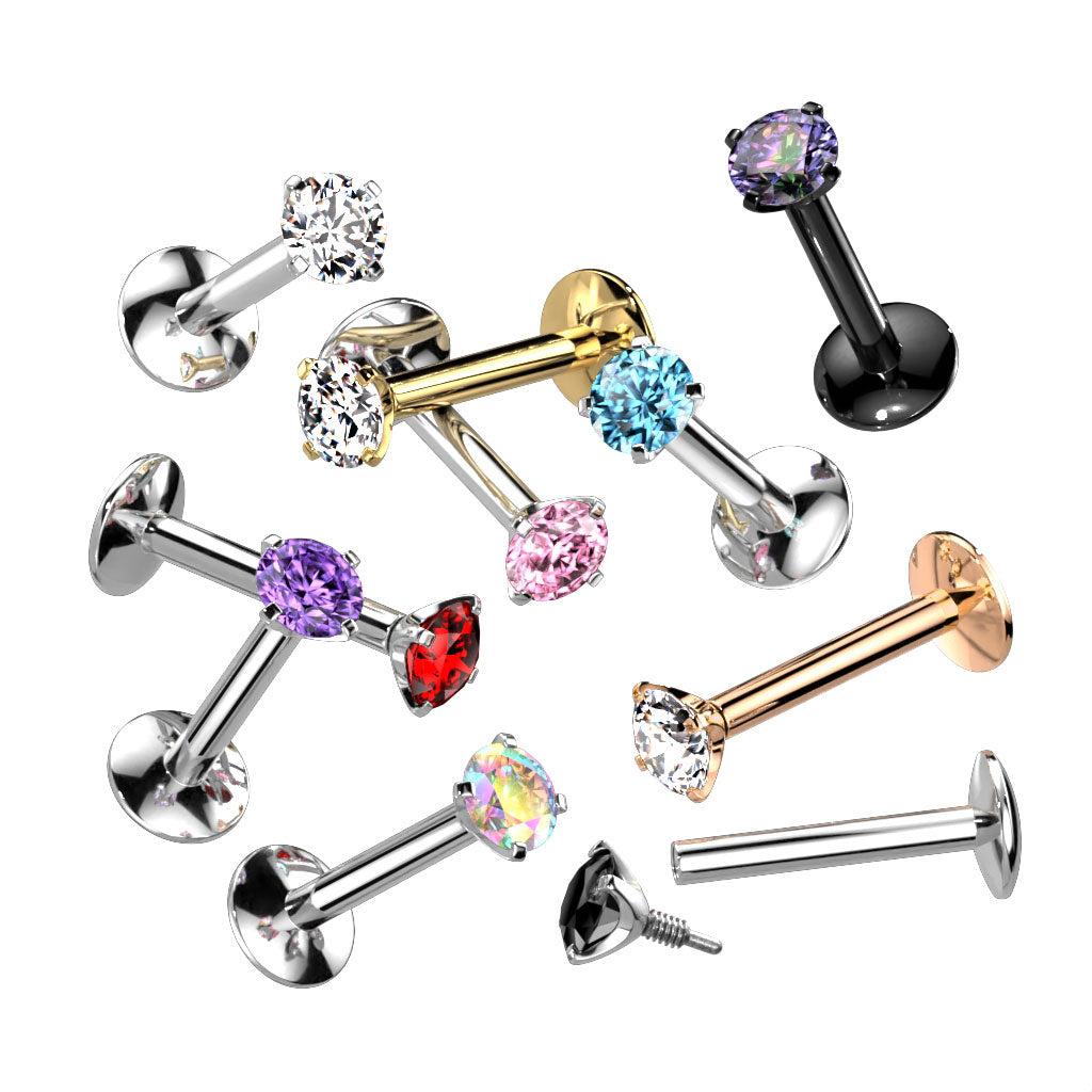 EASY FIT Titanium Internal Thread Prong CZ Labret with Extended Threading *Price Drop*