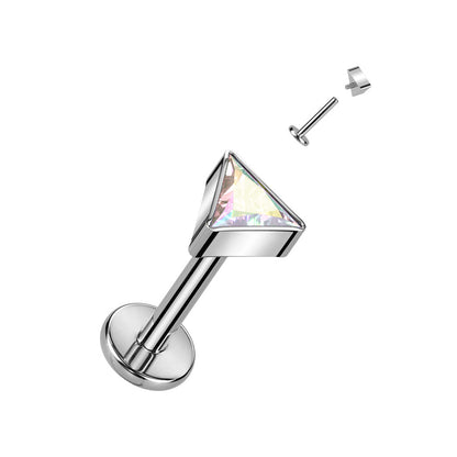 Internally Threaded Titanium CZ Triangle Labret