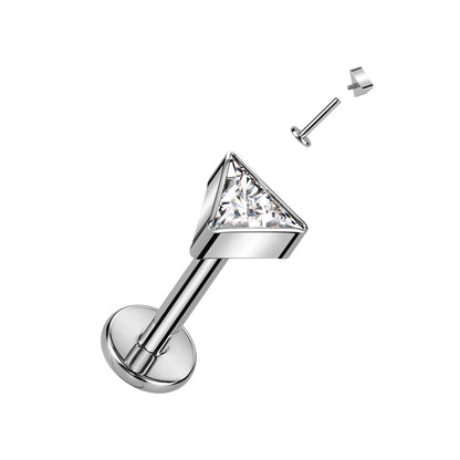 Internally Threaded Titanium CZ Triangle Labret