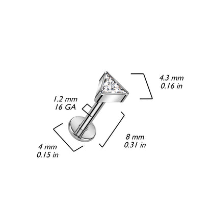 Internally Threaded Titanium CZ Triangle Labret