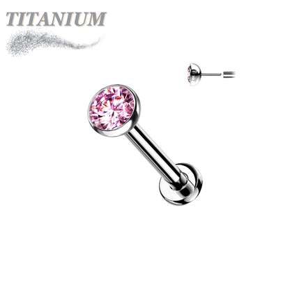 Threadless Titanium Labret with CZ Bezel Set Top (2.5mm Base)