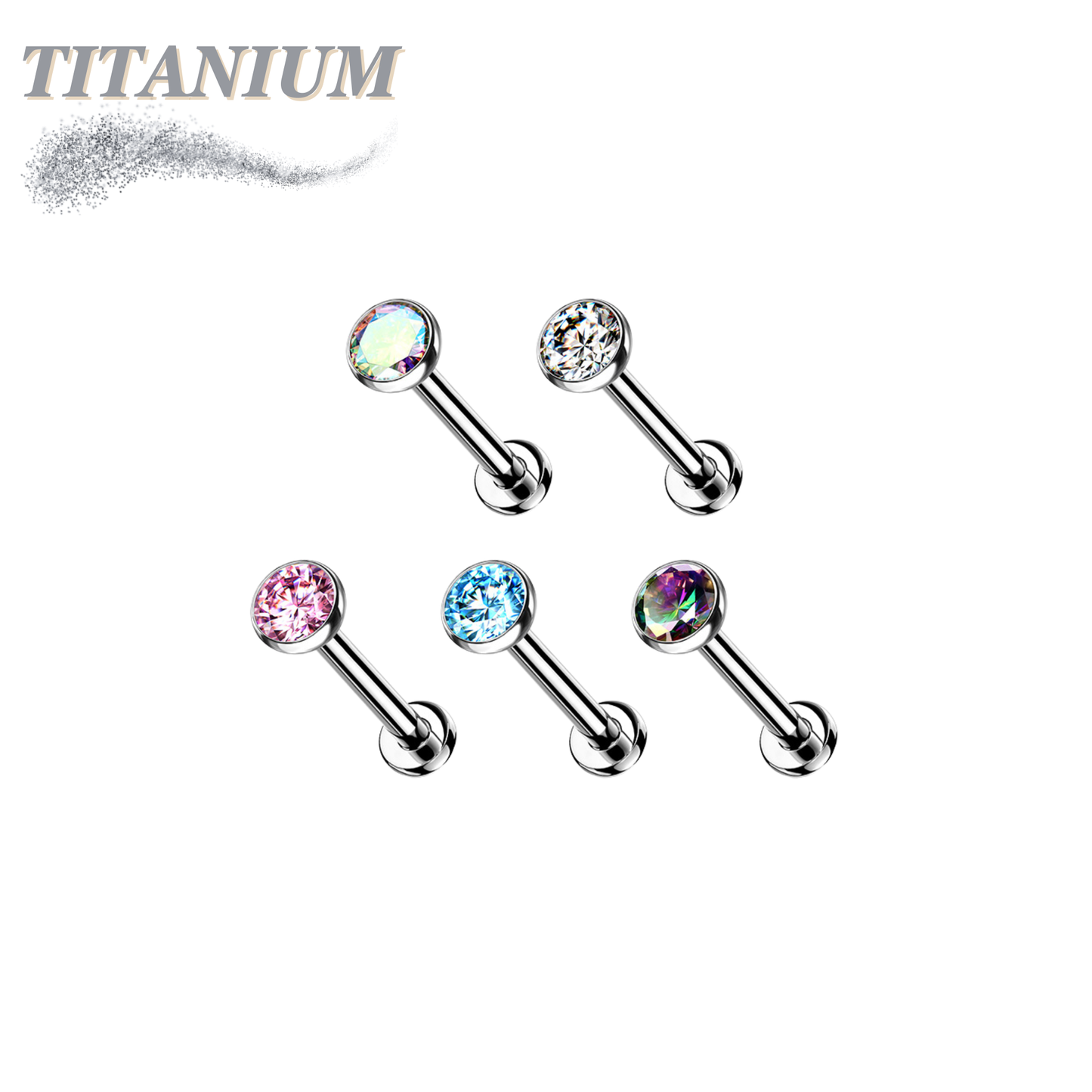 Threadless Titanium Labret with CZ Bezel Set Top (2.5mm Base)