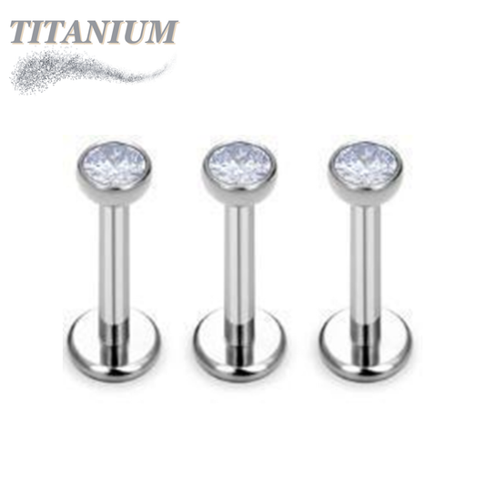 Threadless Titanium Labret with CZ Bezel Set Top (4mm Base)