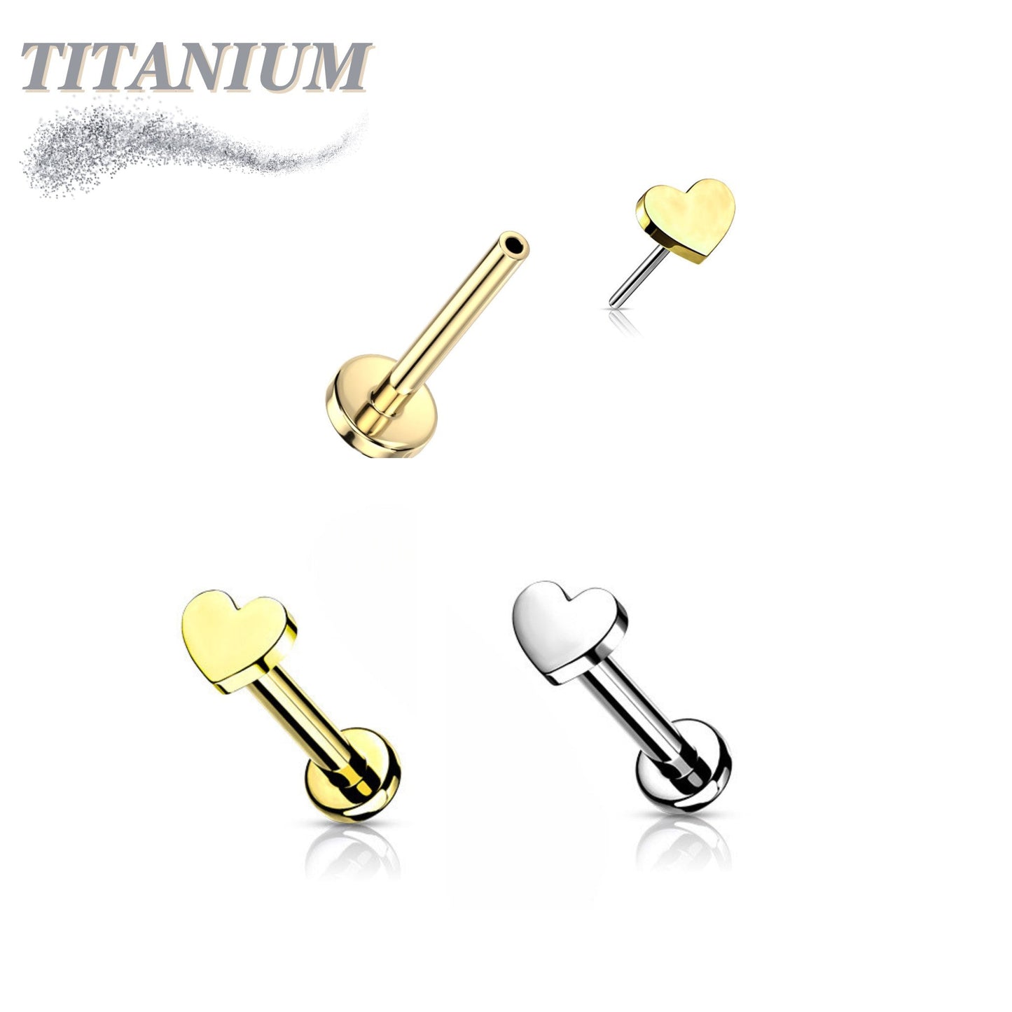 Titanium Threadless Pushpin Heart Labret Combo - 4mm Base