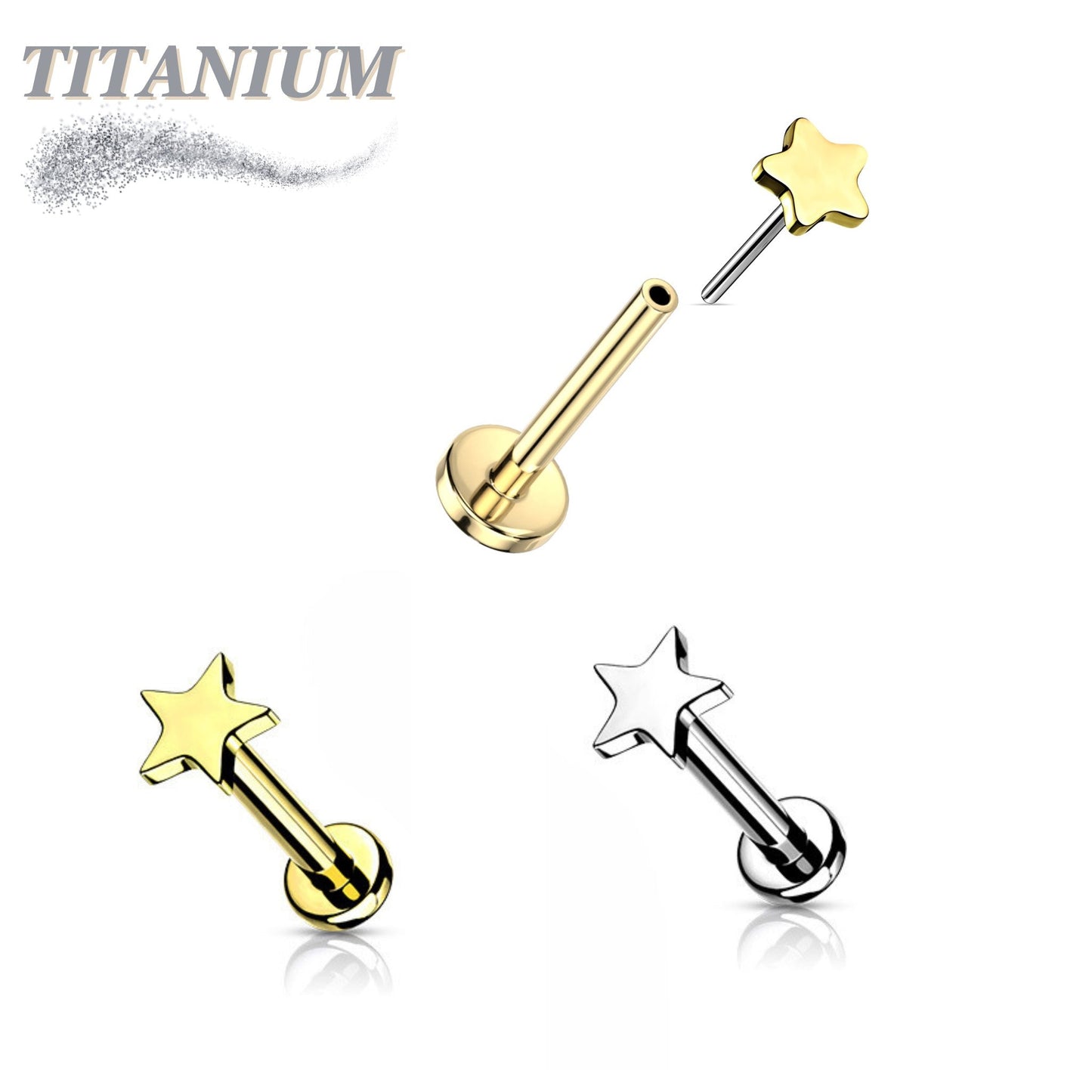 Titanium Threadless Pushpin Star Labret Combo - 4mm Base