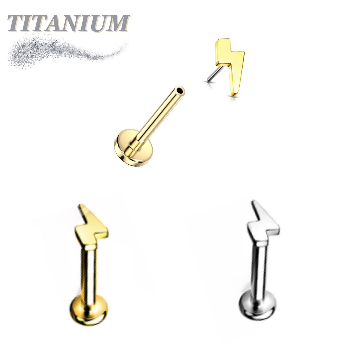 Titanium Threadless Pushpin Lightening Bolt Labret Combo - 4mm Base