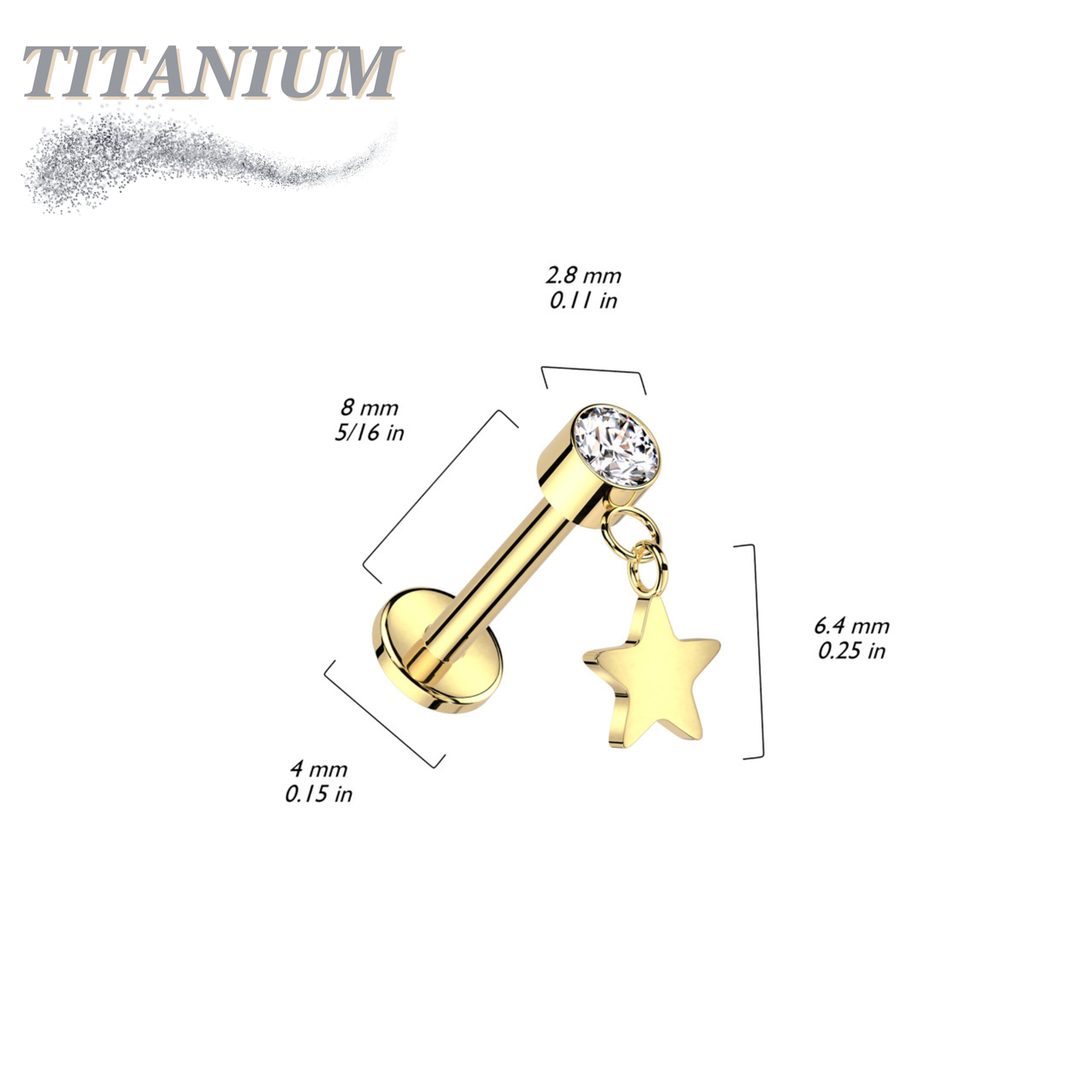 Threadless Titanium Round Bezel with Dangle Star Labret Combo