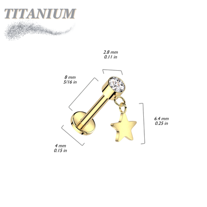 Threadless Titanium Round Bezel with Dangle Star Labret Combo