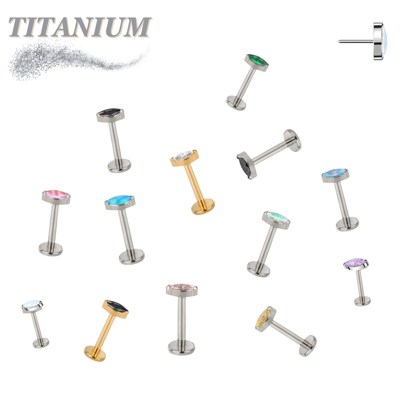 Threadless Titanium Single Marquise CZ or Opal Labret Combo