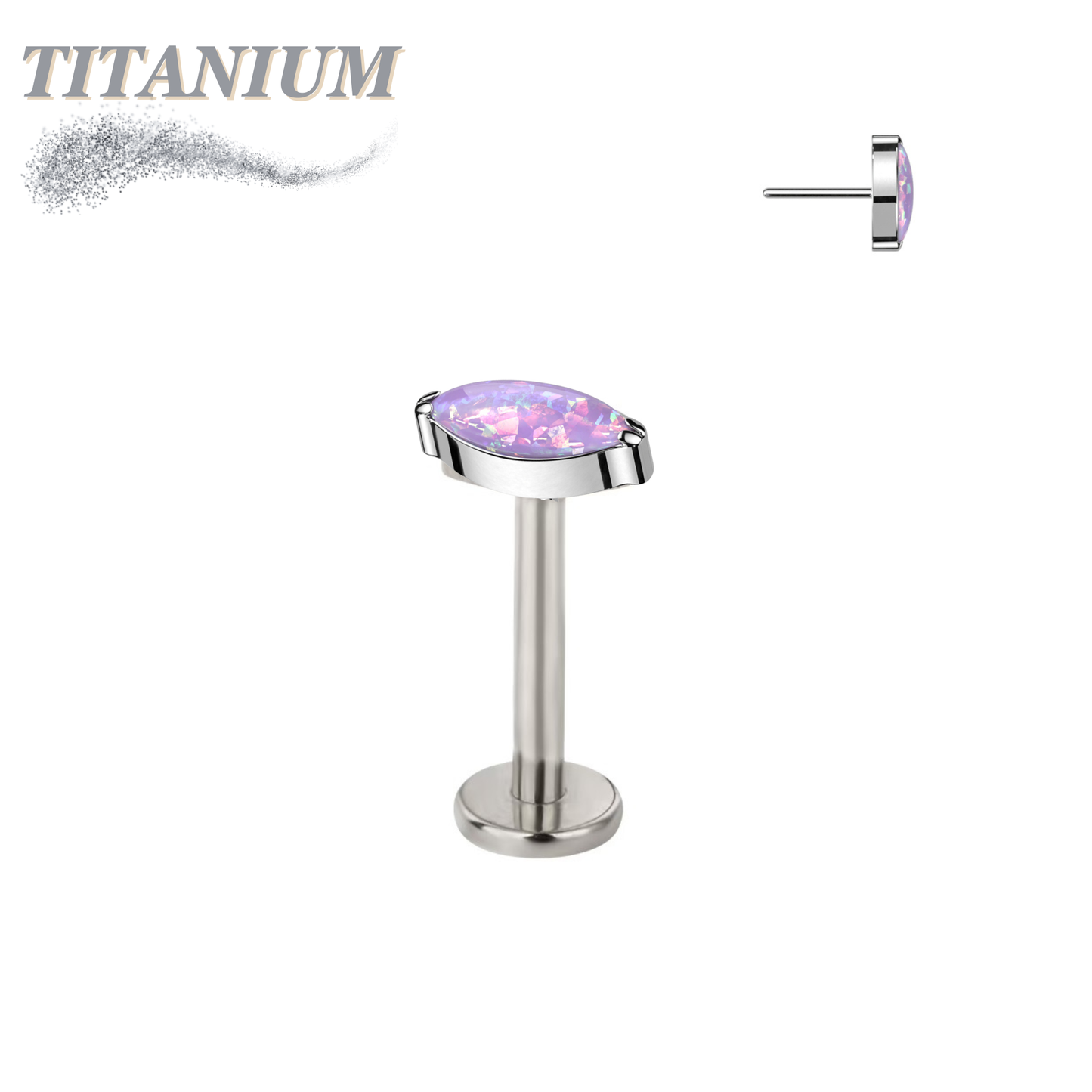 Threadless Titanium Single Marquise CZ or Opal Labret Combo