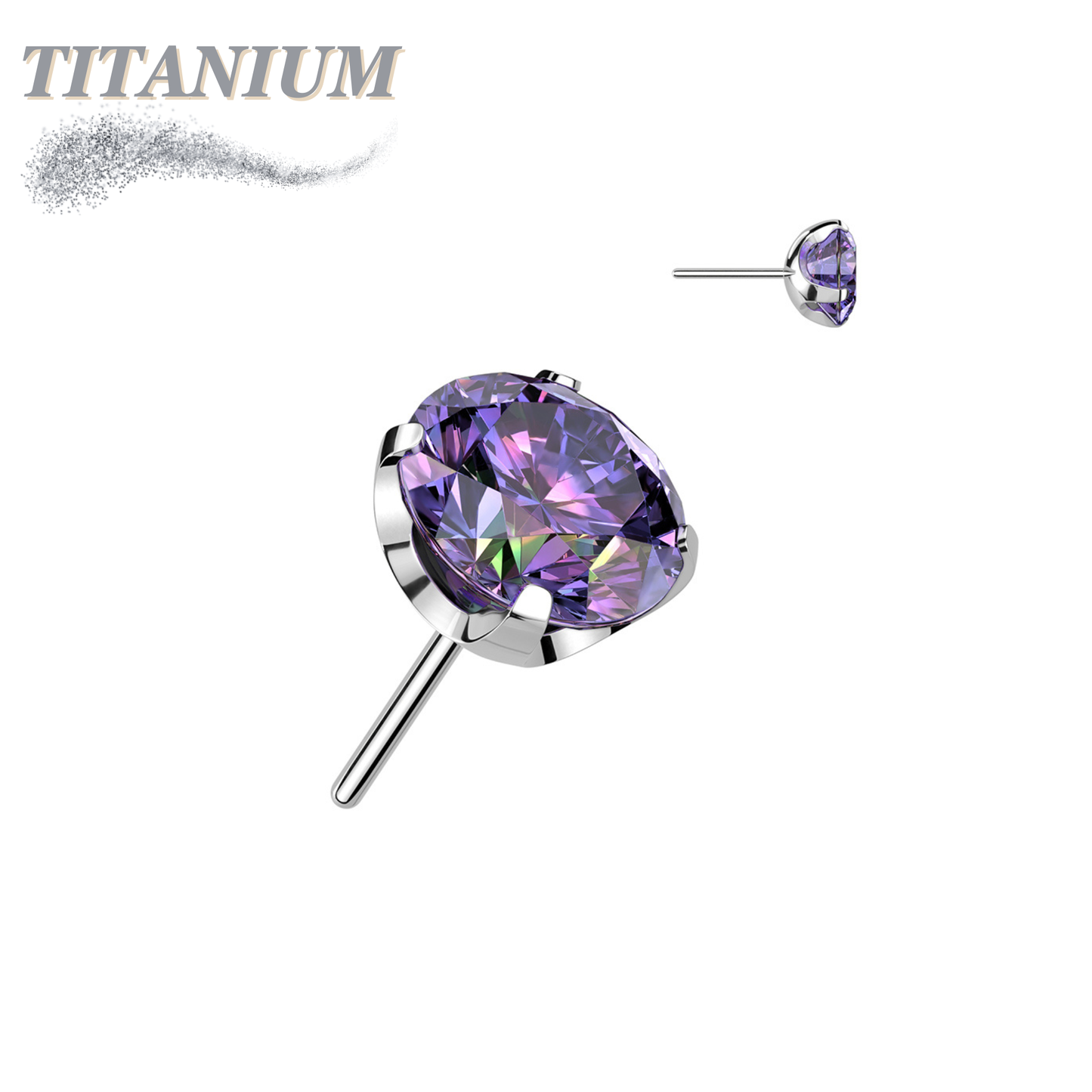 Threadless Titanium CNC Cut Round Gem in Claw Set Top Only