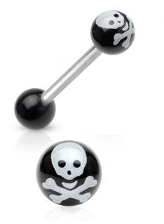 Skull and Cross bone Acrylic Ball Surgical Steel Tongue Barbell