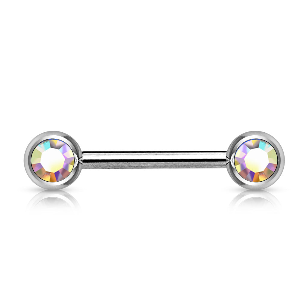 Surgical Steel Nipple Barbell with Front Facing CZ External Thread